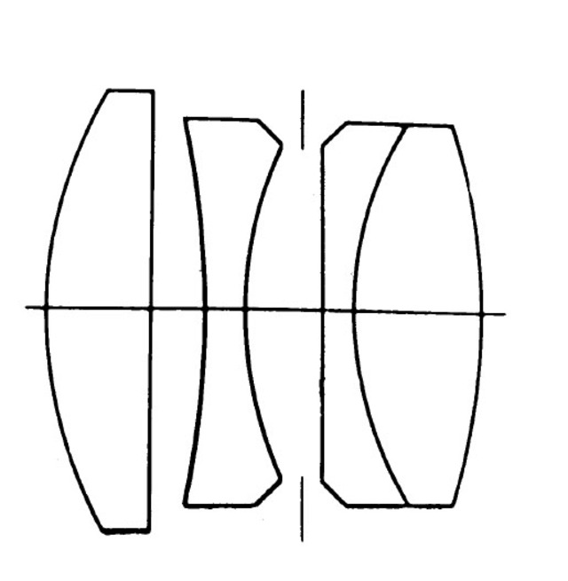 35 f3.5的光学结构,四片三组,典型的天塞结构