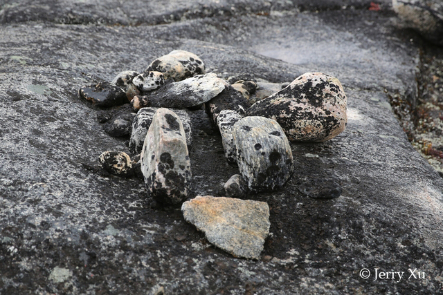 里人当年烧火的遗址,一方面石块不可能自然形成如此,二来有烧焦的痕迹